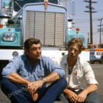Claude Akins and Frank Converse in front of Kenworth 900 as seen in Movie-of-the-Week, In Tandem